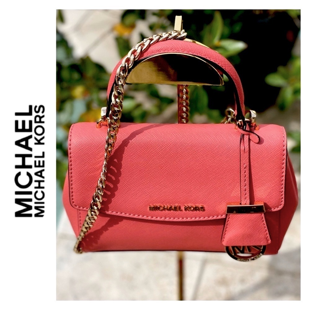 Michael Kors Sm Ava Coral Saffiano Leather Handbag/Satchel/Xbody w/Gold Chain/HW